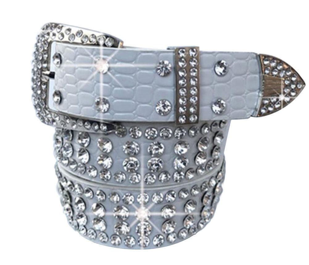 Women Rhinestone Belt Western Cowgirl Bling Studded Belt for Jeans Dress #04