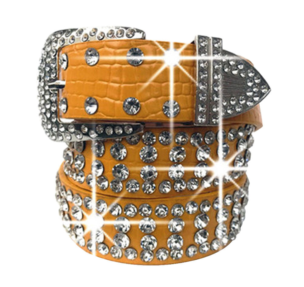 Women Rhinestone Belt Western Cowgirl Bling Studded Belt for Jeans Dress #03