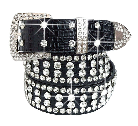 Women Rhinestone Belt Western Cowgirl Bling Studded Belt for Jeans Dress #02