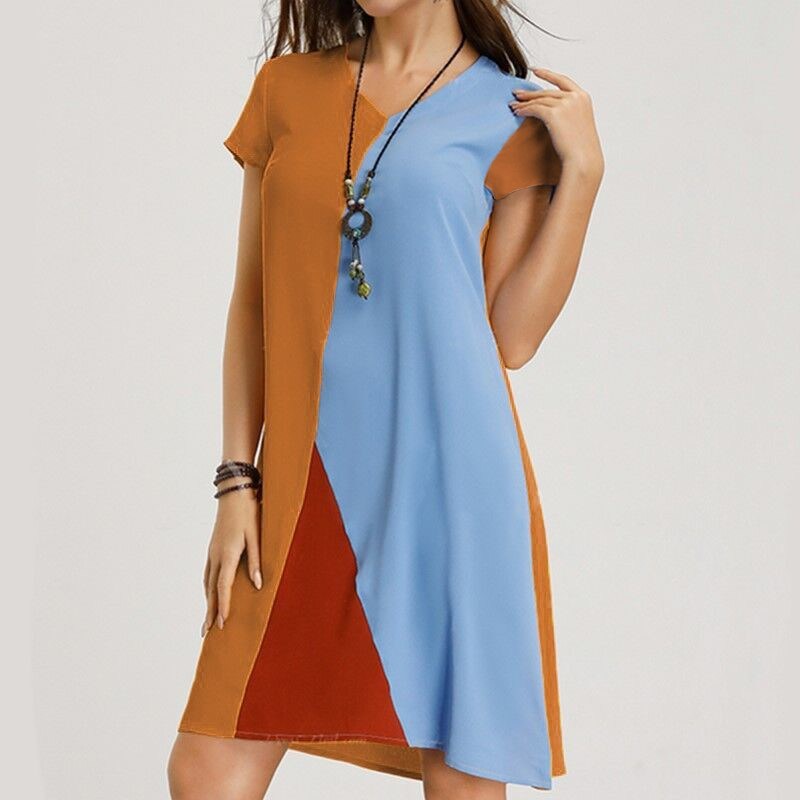 Summer new women's dresses color blocking print casual dresses