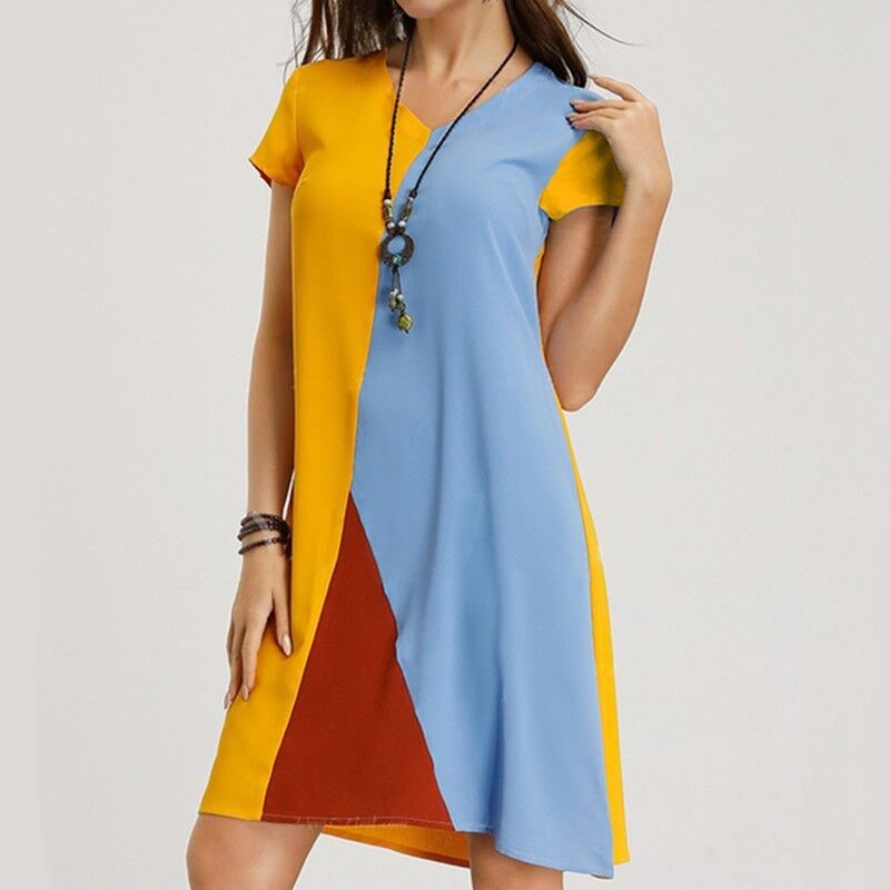 Summer new women's dresses color blocking print casual dresses