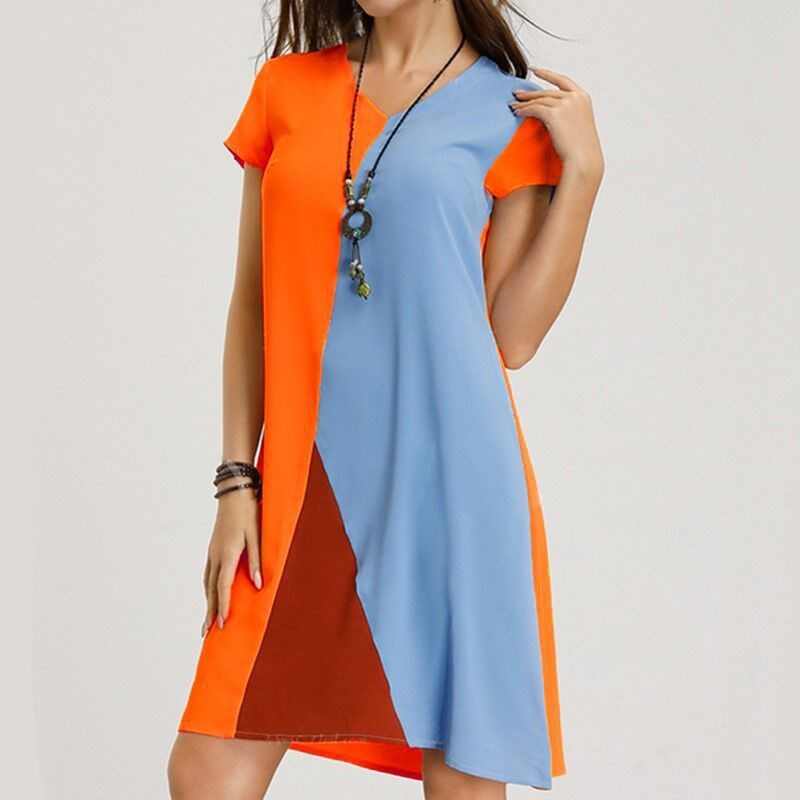 Summer new women's dresses color blocking print casual dresses