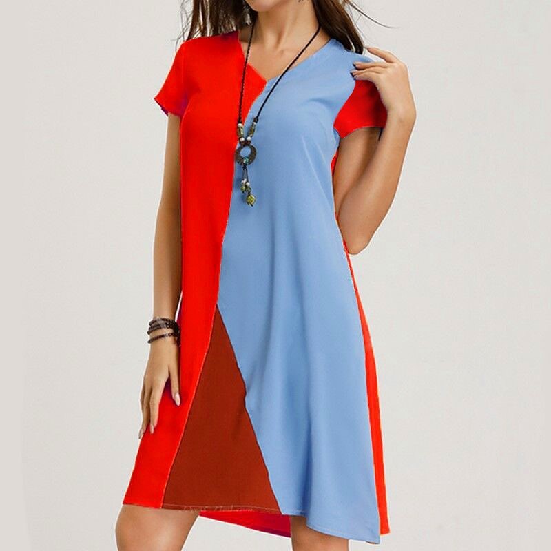 Summer new women's dresses color blocking print casual dresses