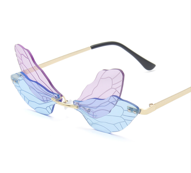 Women's New Funny Dragonfly Sunglasses Prom Gradient Sunglasses Rimless Glasses Beach Glasses