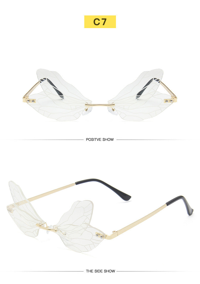 Women's New Funny Dragonfly Sunglasses Prom Gradient Sunglasses Rimless Glasses Beach Glasses