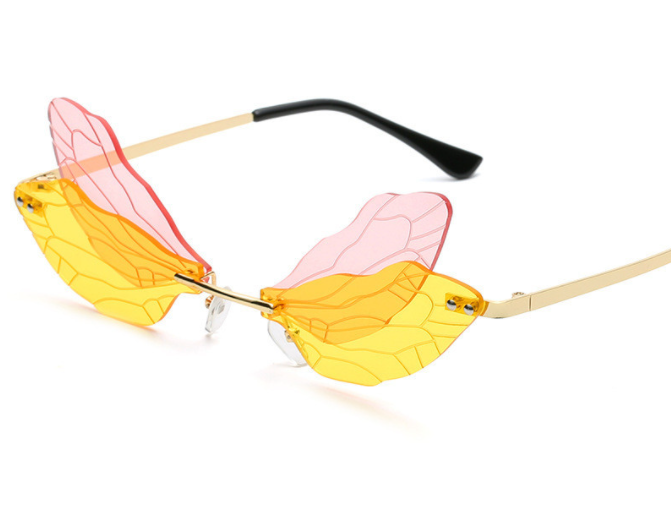 Women's New Funny Dragonfly Sunglasses Prom Gradient Sunglasses Rimless Glasses Beach Glasses