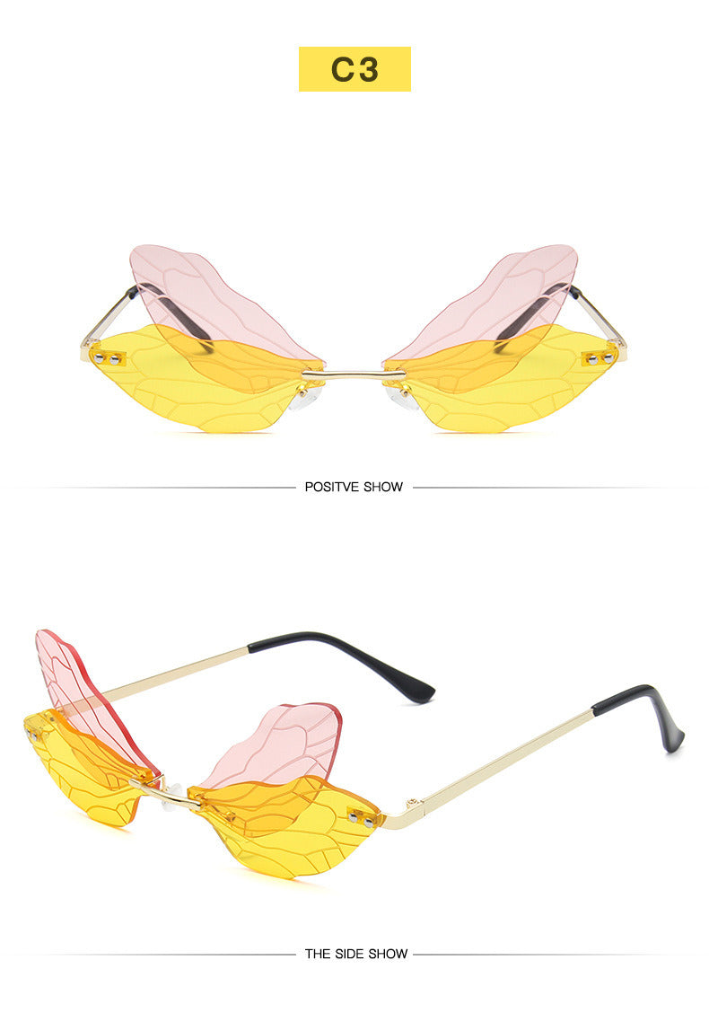 Women's New Funny Dragonfly Sunglasses Prom Gradient Sunglasses Rimless Glasses Beach Glasses