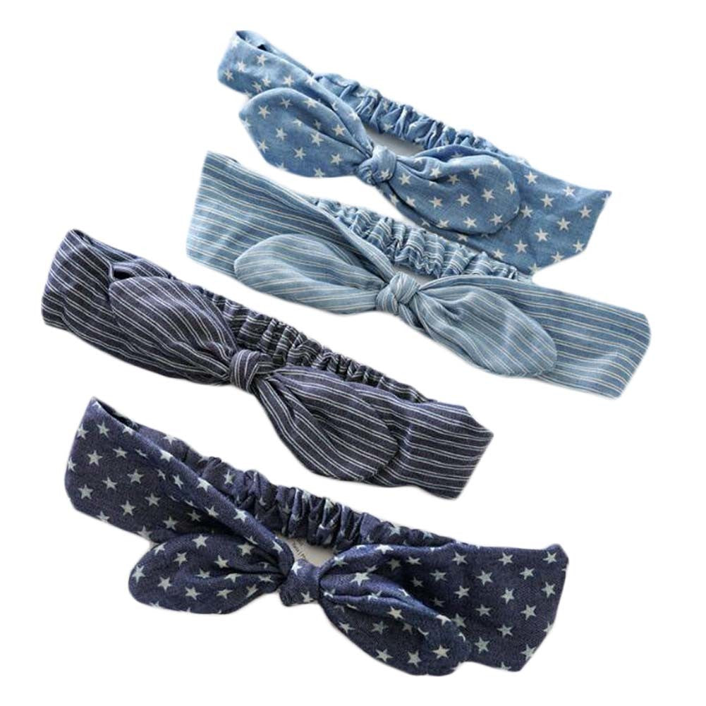 4 Pcs Blue Stripes Stars Headbands for Women Twist Knot Womens Head Band Stretchy Rabbit Ear Head Wrap Girls Hairbands Hair Accessories