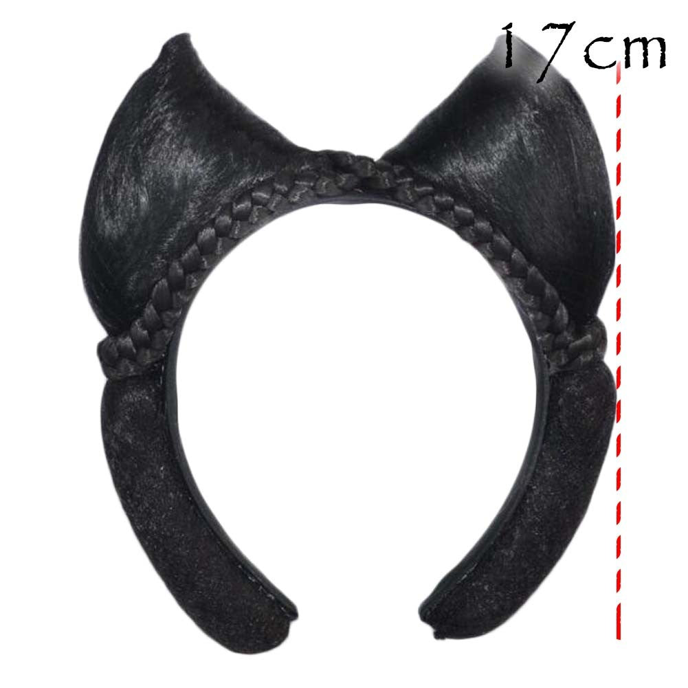 Women Wig Han Chinese Clothing Updo Headband Fox Ears Hair Bun Chinese Traditional Costume Accessory Black Hairpiece