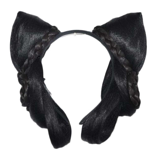 Women Wig Han Chinese Clothing Updo Headband Cat Ears Hair Bun Chinese Traditional Costume Accessory Black Hairpiece