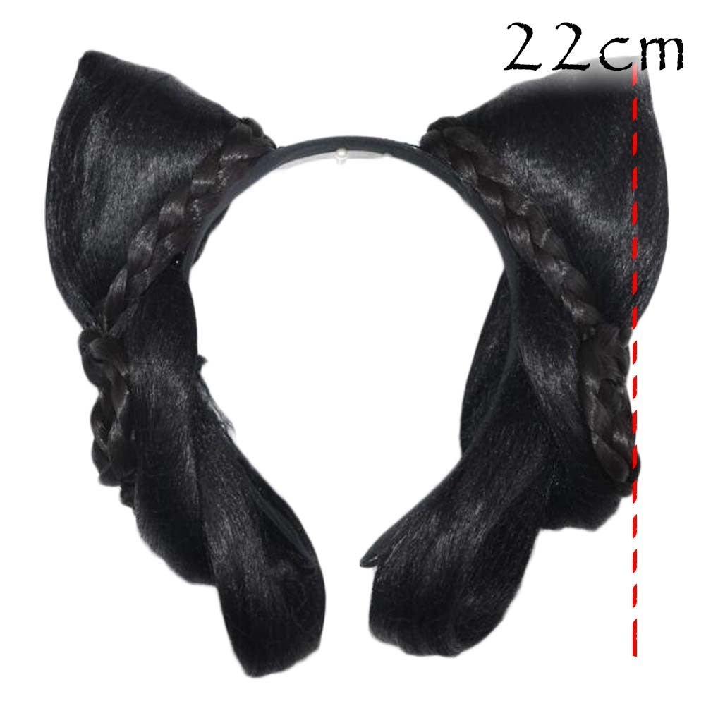 Women Wig Han Chinese Clothing Updo Headband Cat Ears Hair Bun Chinese Traditional Costume Accessory Black Hairpiece