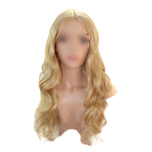 Blonde Women's Hair Wig Middle Part Bangs Big Waves Long Curly Hair Full Wig,28 inch