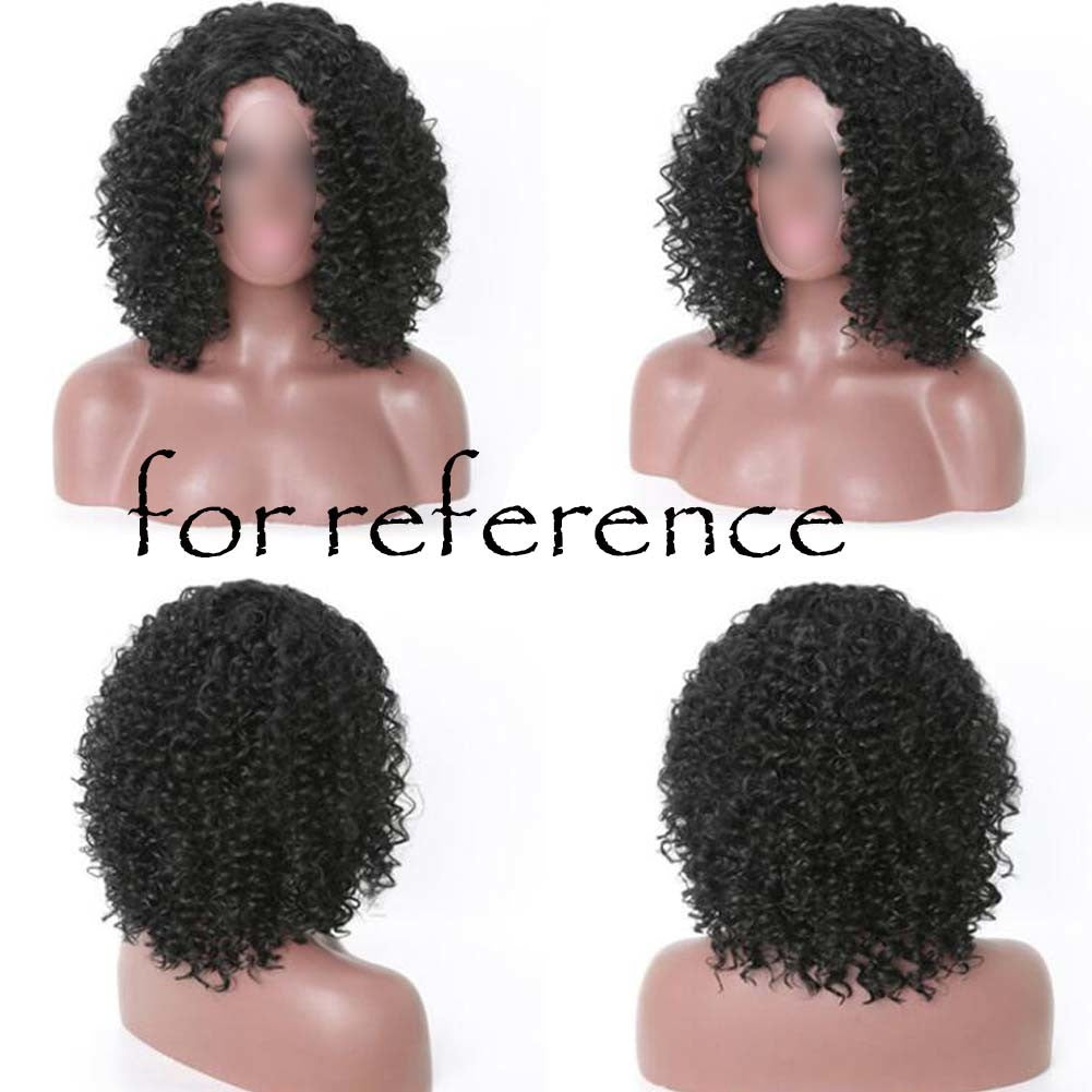 Black Afro Hair Wig Short Curly with Bangs Fluffy Wigs Synthetic Hair Full Wig,16 inch