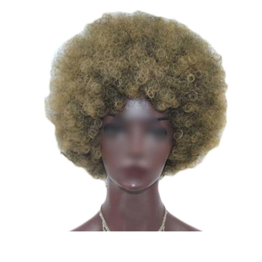 Khaki Short Afro Curly Hair Wigs Women Large Fluffy Synthetic Hair Short Full Wig for Party and Daily