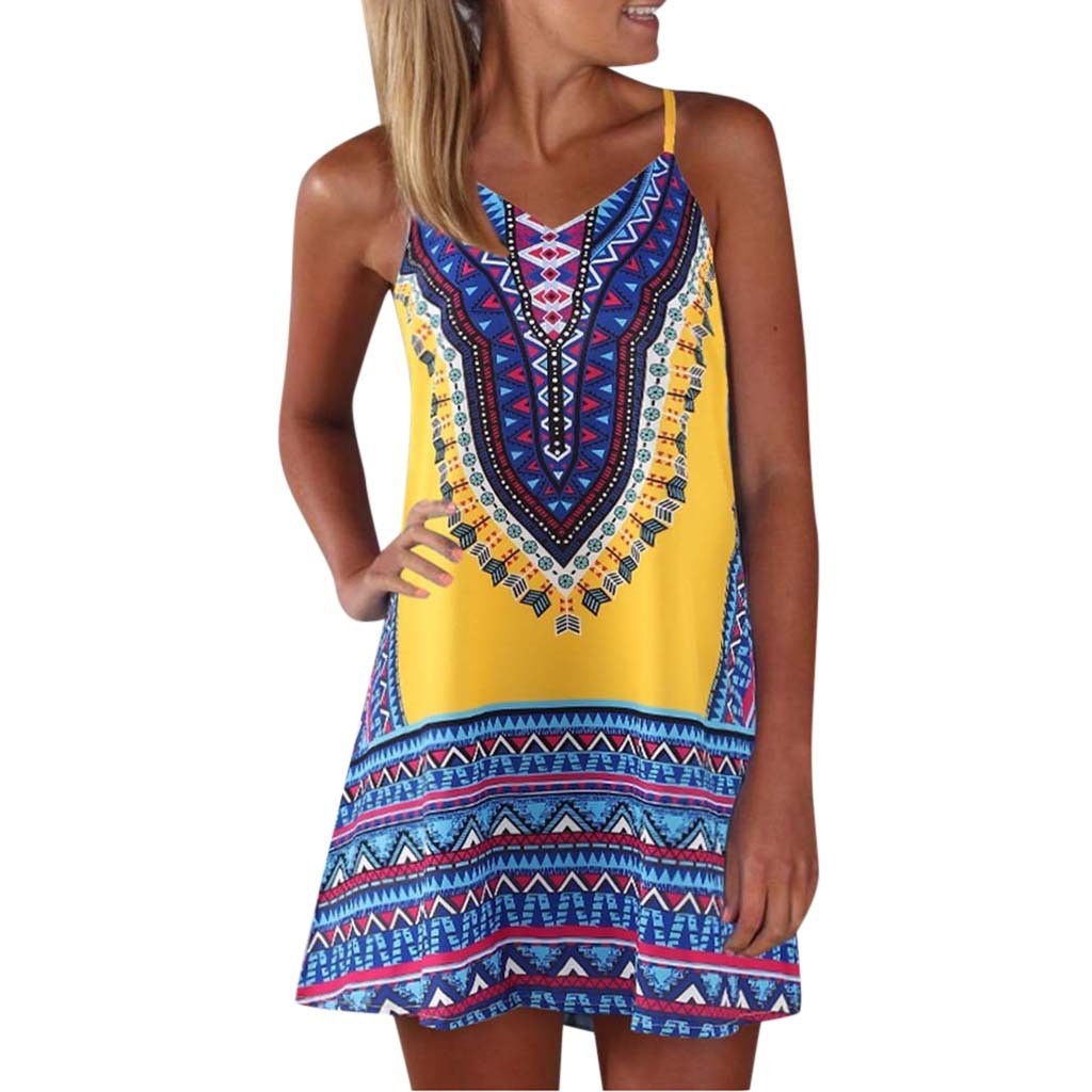 European and American summer new women's digital printing strap dress