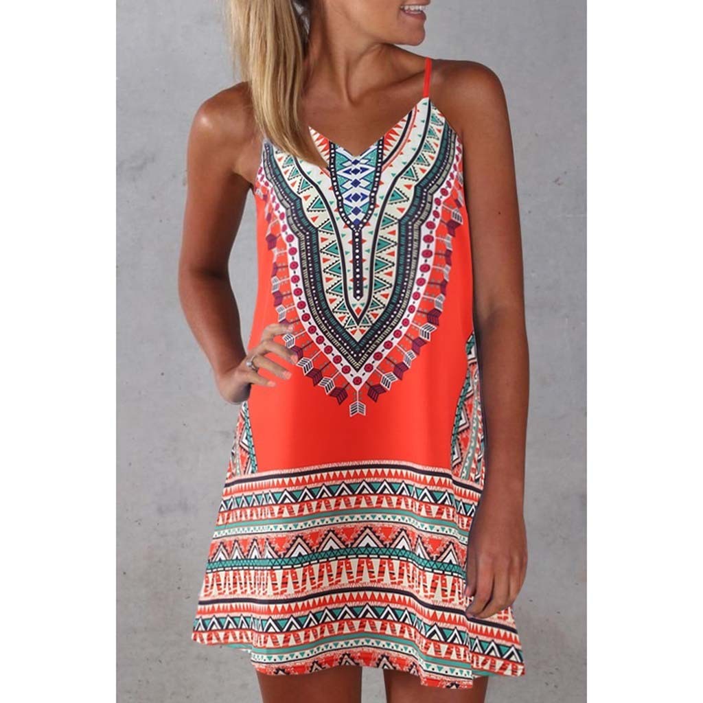 European and American summer new women's digital printing strap dress