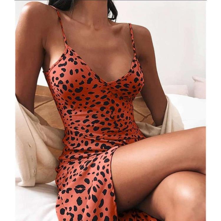 summer new dress leopard print v-neck sexy suspender dress women's