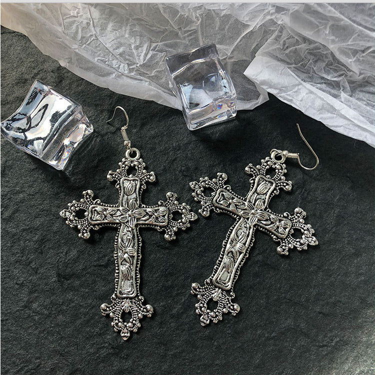 Vintage Large Cross Earrings Niche Design Exaggerated Women's Accessories Jewelry