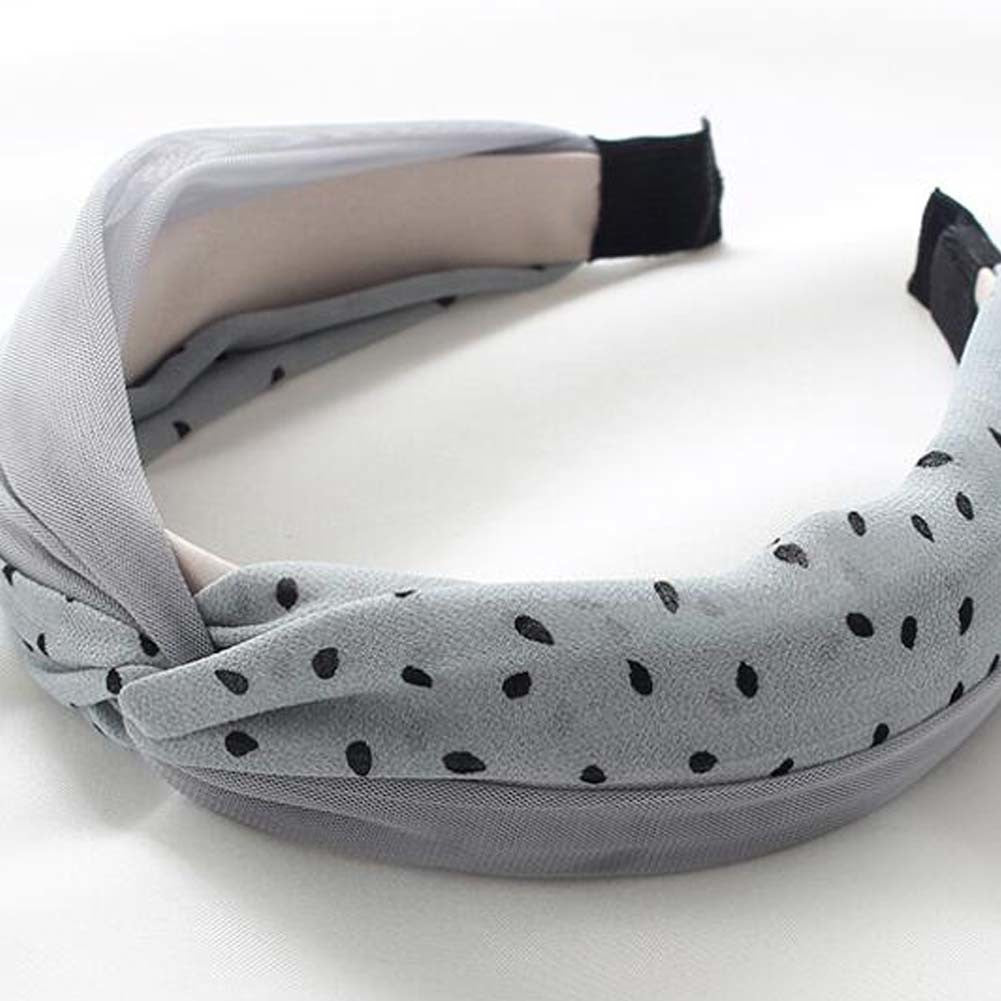 Wide Cross Headband Chiffon Polka Dot Hair Accessories Cloth Turban Headband for Women,Grey Blue