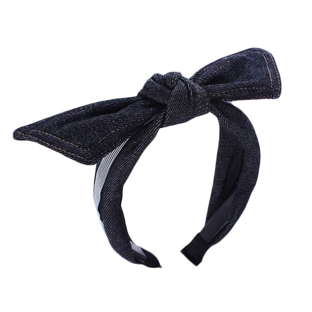 Women's Retro Denim Headband Large Bowknot Wide Hairband Girls Headband Hair Accessories,Black