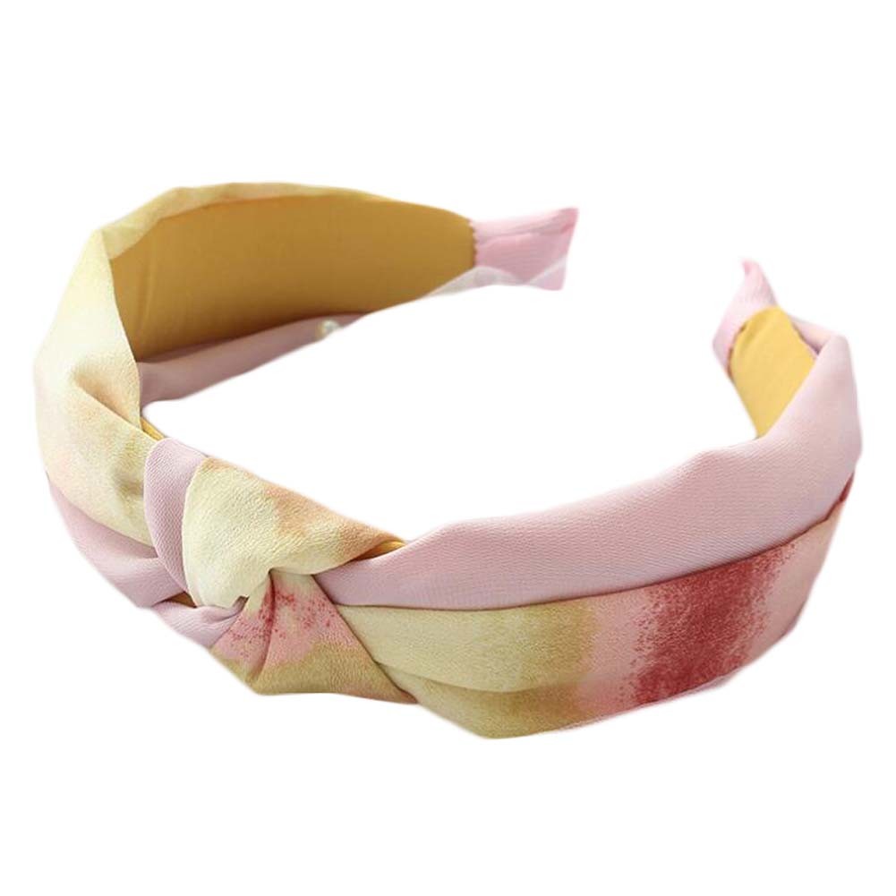 Women Knotted Wide Headband Pink Yellow Fabric Turban Headband Hair Accessories Hair Hoop