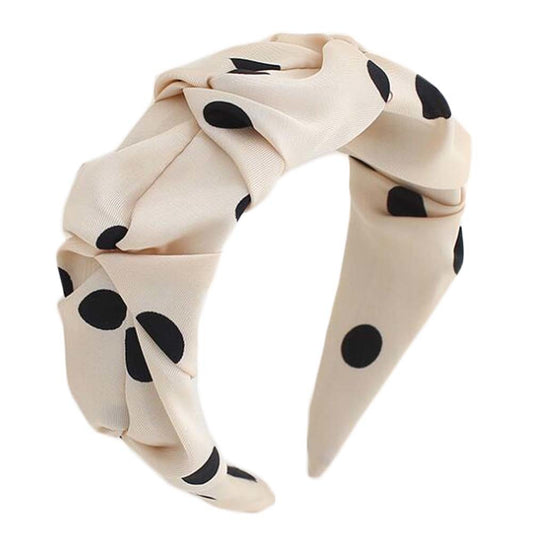 Simple Wide Beige Polka Dot Vintage Headband Women Ruffled Hairband Hair Accessories Headwear