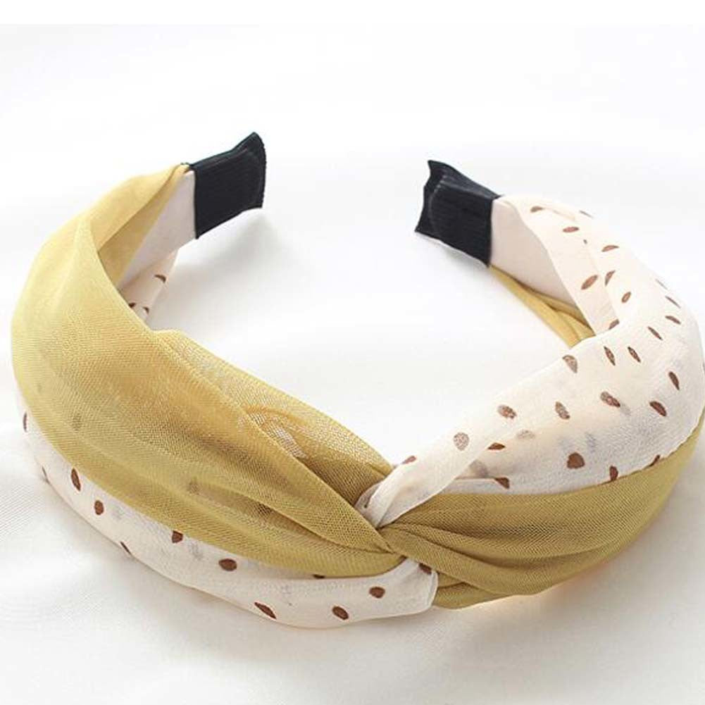 Wide Cross Headband Chiffon Polka Dot Hair Accessories Cloth Turban Headband for Women,Yellow Beige