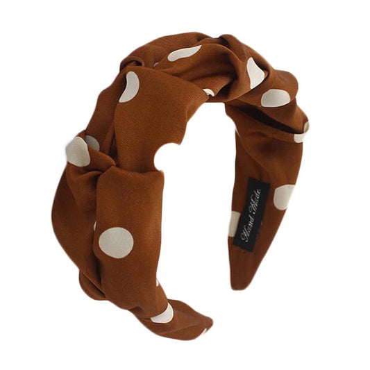 Simple Wide Brown Polka Dot Vintage Headband Women Ruffled Hairband Hair Accessories Headwear