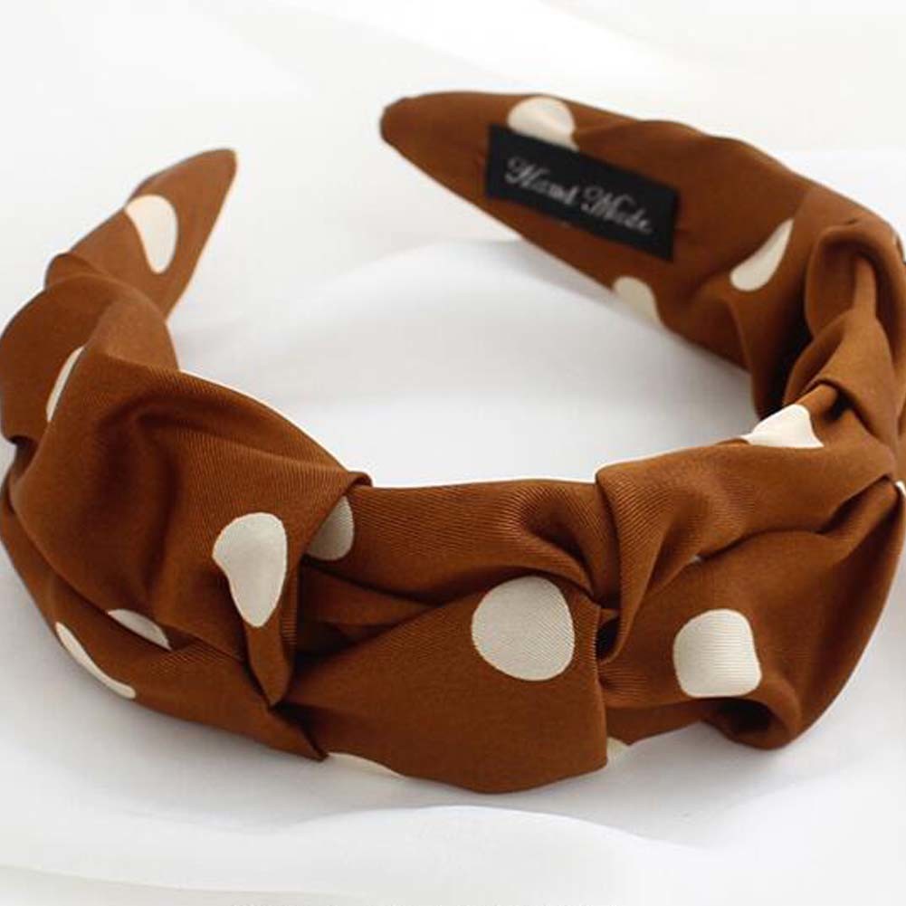 Simple Wide Brown Polka Dot Vintage Headband Women Ruffled Hairband Hair Accessories Headwear