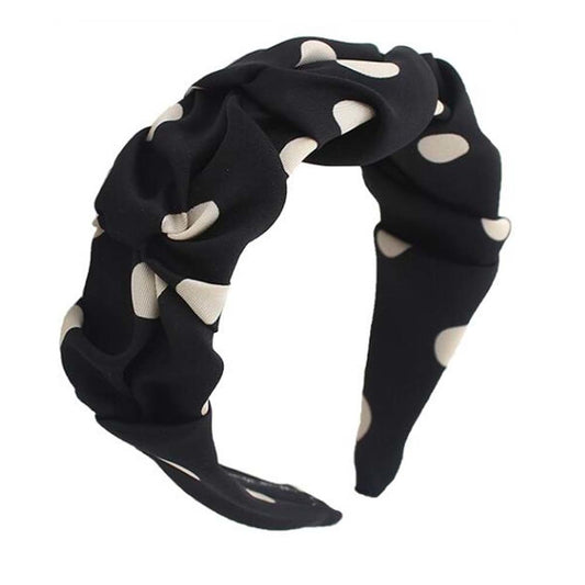 Simple Wide Black Polka Dot Vintage Headband Women Ruffled Hairband Hair Accessories Headwear