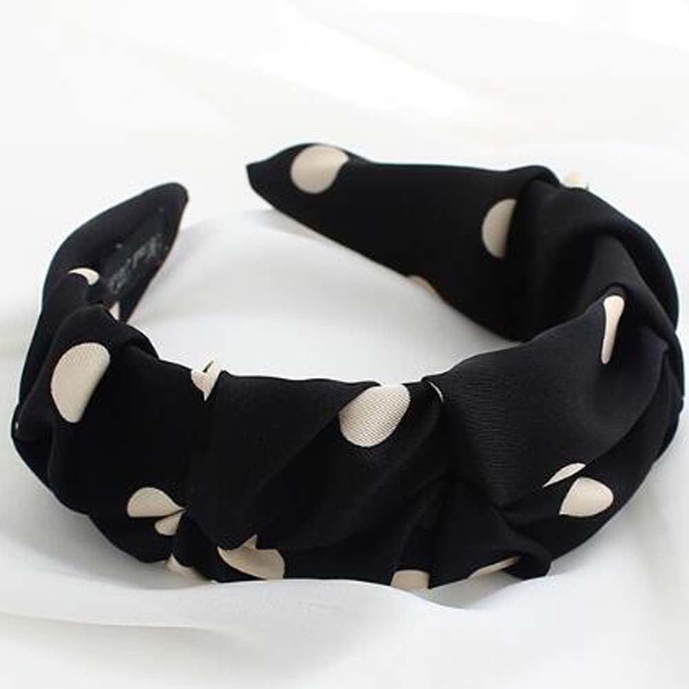 Simple Wide Black Polka Dot Vintage Headband Women Ruffled Hairband Hair Accessories Headwear