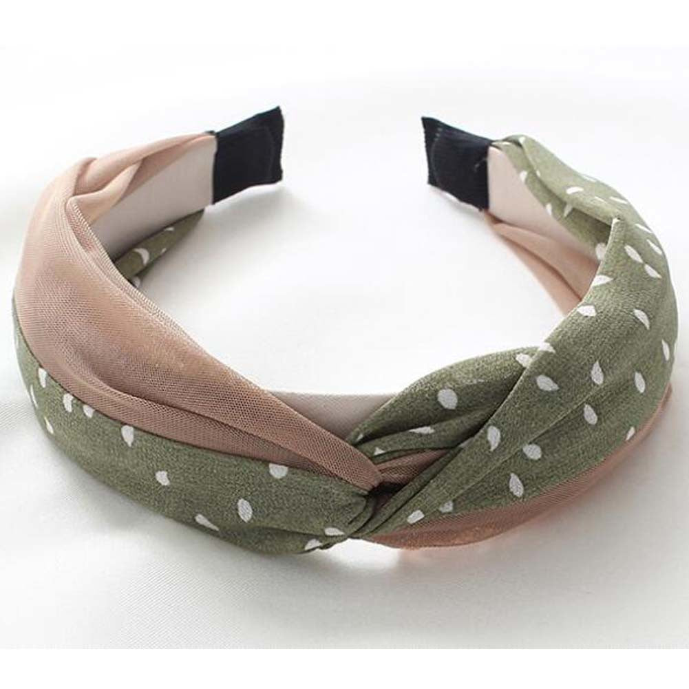 Wide Cross Headband Chiffon Polka Dot Hair Accessories Cloth Turban Headband for Women,Green Brown