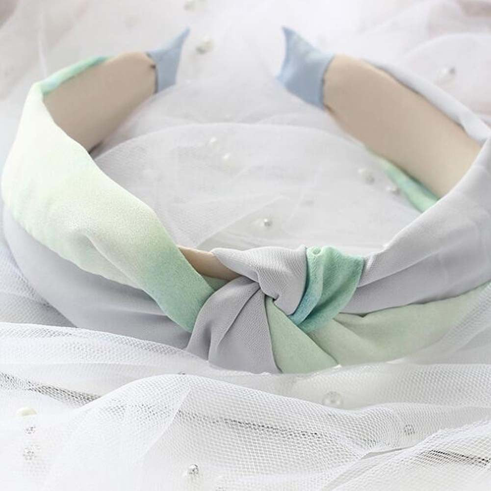 Women Knotted Wide Hair Band Sweet Fabric Turban Headband Hair Accessories Hair Hoop,Light Grey Mint Green