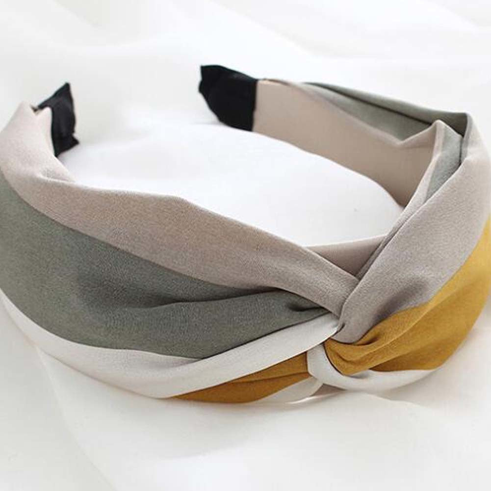 Womens Wide Headband Color Matching Turban Hairband Hair Accessorie, Green Yellow Grey