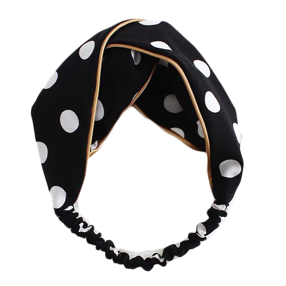 Black Retro Polka Dot Headband Criss Cross Wide Hairband Hair Ribbon Hair Accessories Hair Wrap