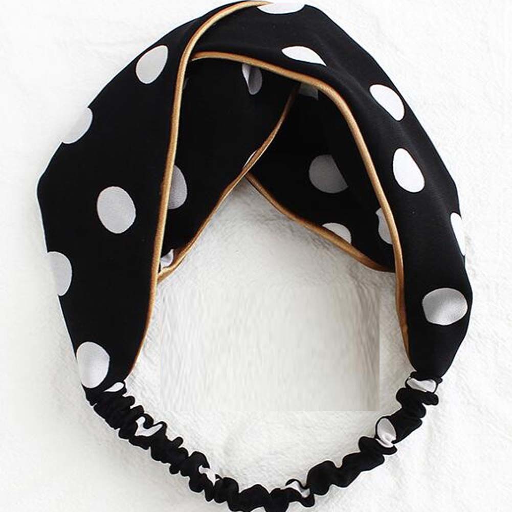 Black Retro Polka Dot Headband Criss Cross Wide Hairband Hair Ribbon Hair Accessories Hair Wrap