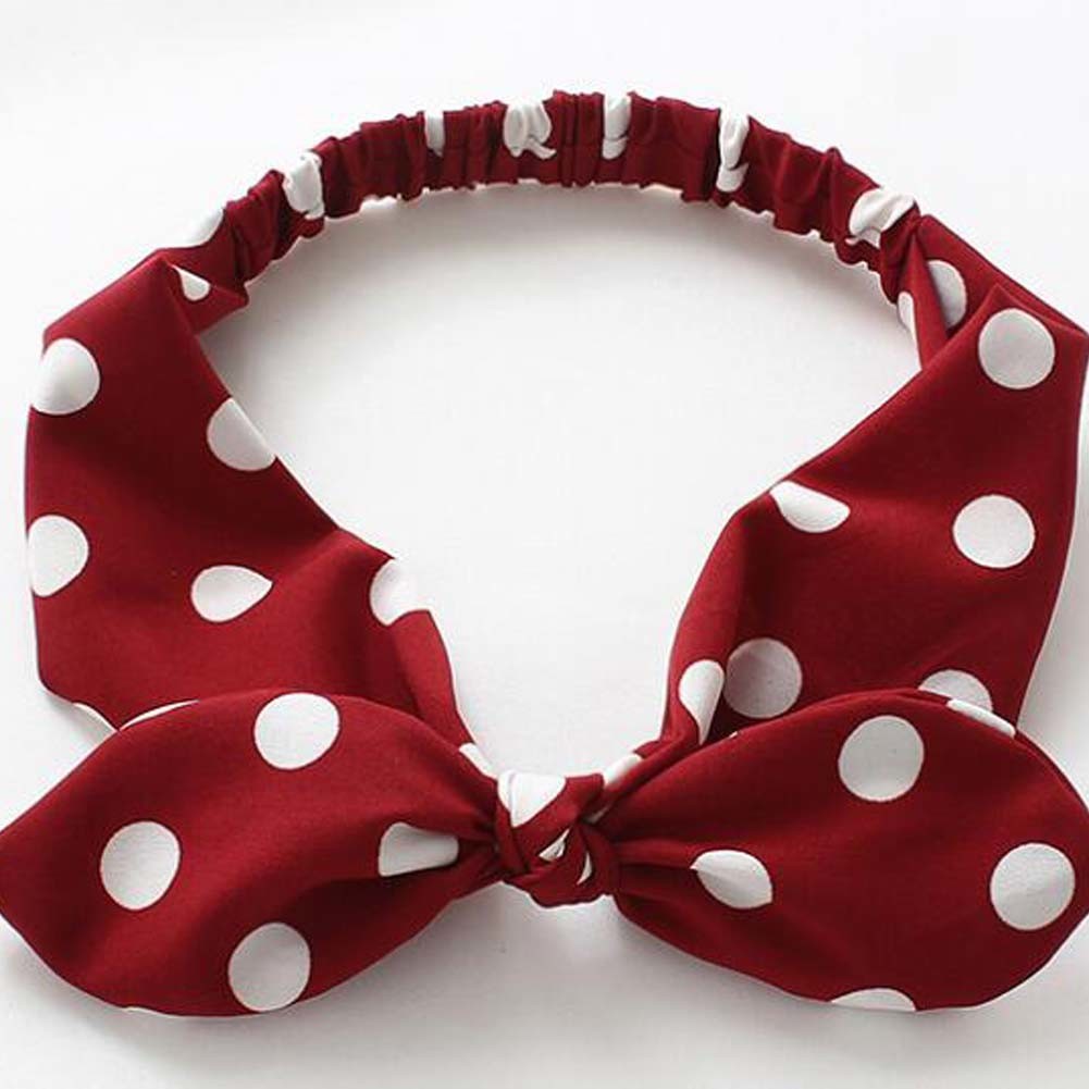 Crepe Wine Red Knotted Headband Vintage Polka Dot Bowknot Hair Ribbon Wide Hairband Hair Wrap