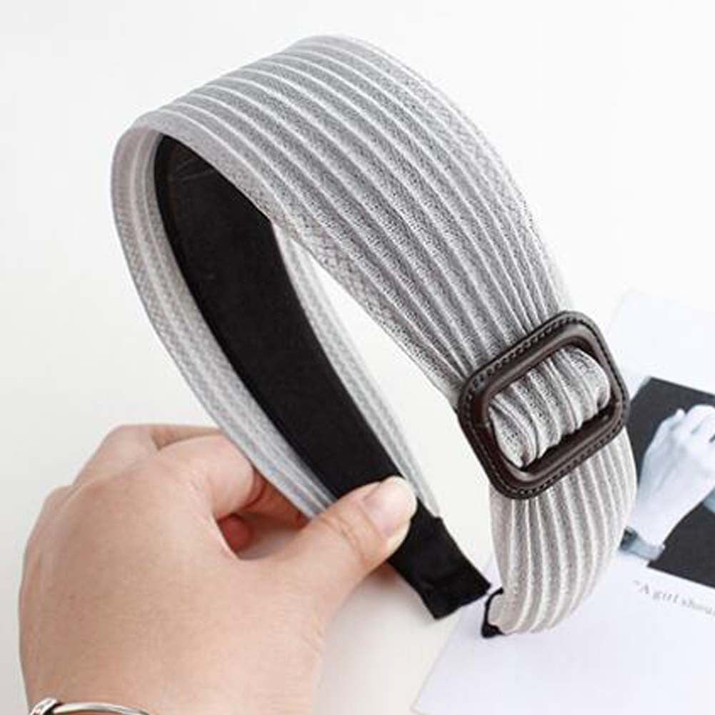 Grey Wide Headband Buckle Hairband Hair Accessories for Women