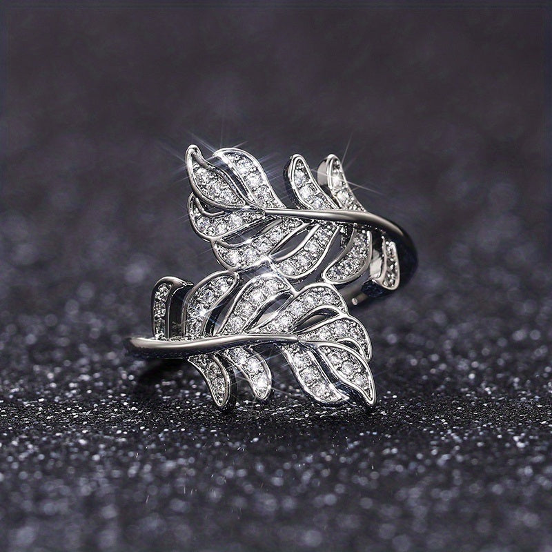 Fashion 925 Silver Plated Micro Pave Zircon Leaf Rings For Women Daily Casual Accessories