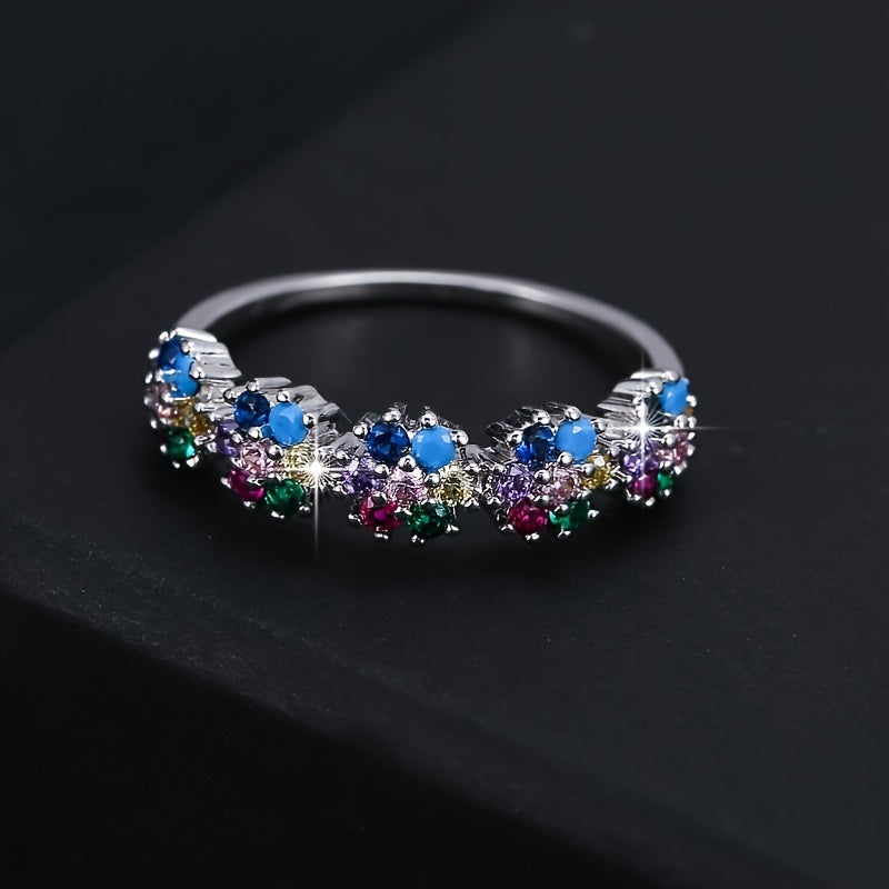 Colorful Zircon Rhinestone Ring Women Fashion Luxury Metal Ring Accessories