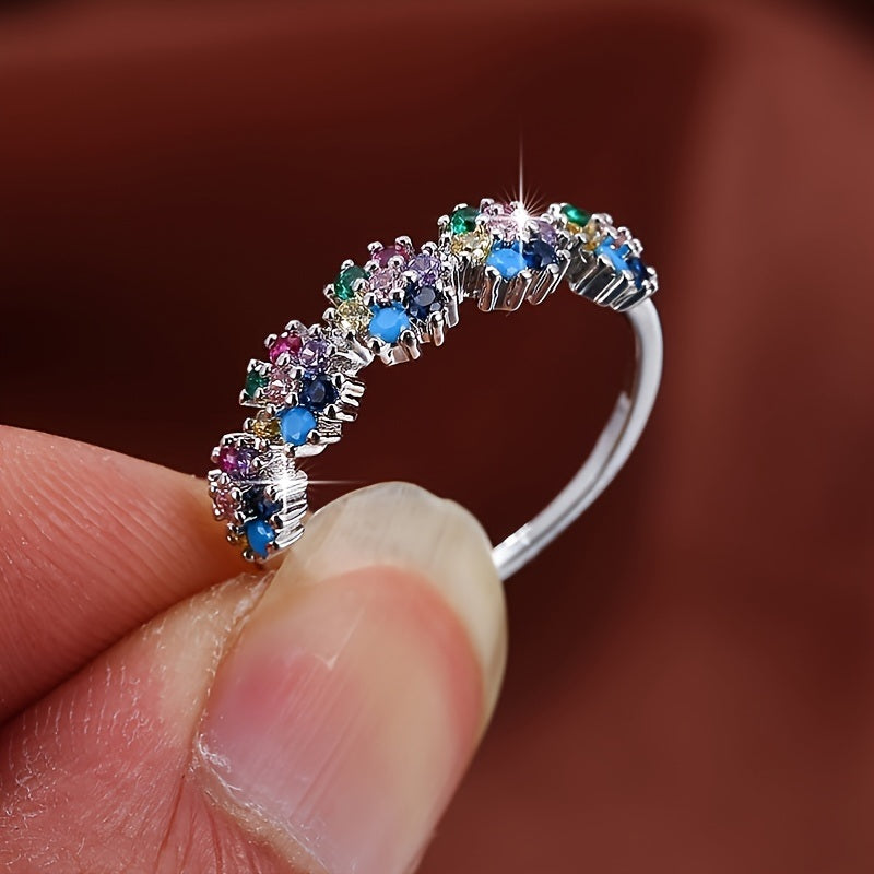 Colorful Zircon Rhinestone Ring Women Fashion Luxury Metal Ring Accessories