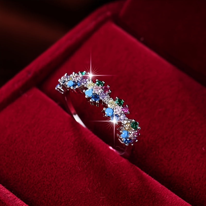 Colorful Zircon Rhinestone Ring Women Fashion Luxury Metal Ring Accessories