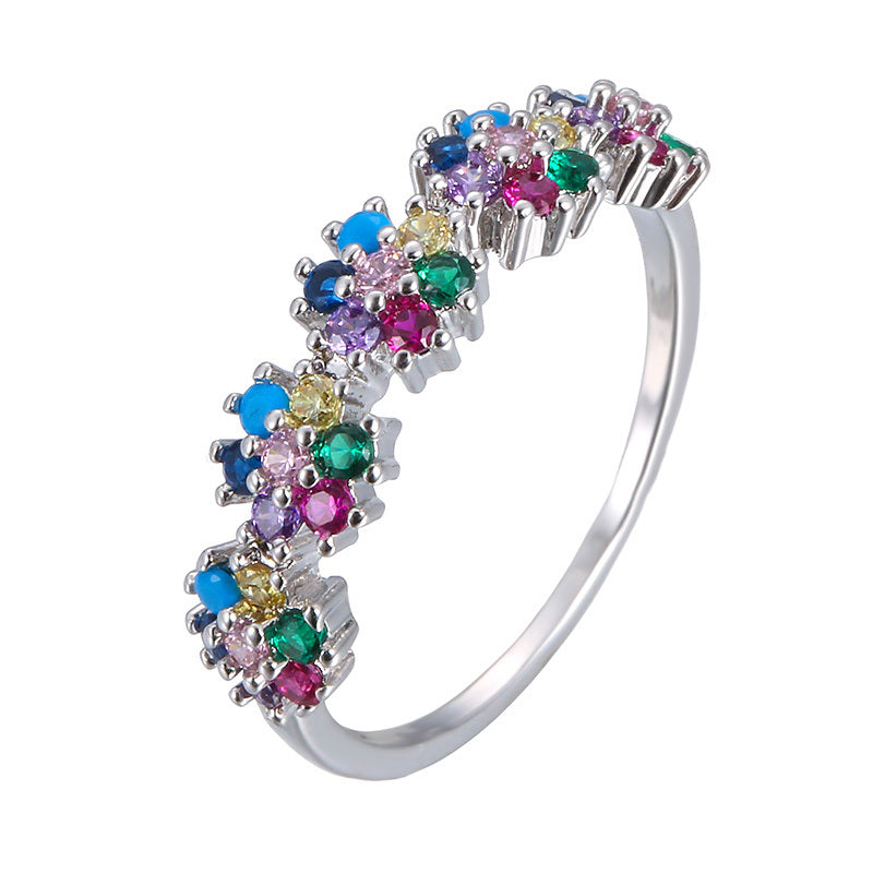 Colorful Zircon Rhinestone Ring Women Fashion Luxury Metal Ring Accessories