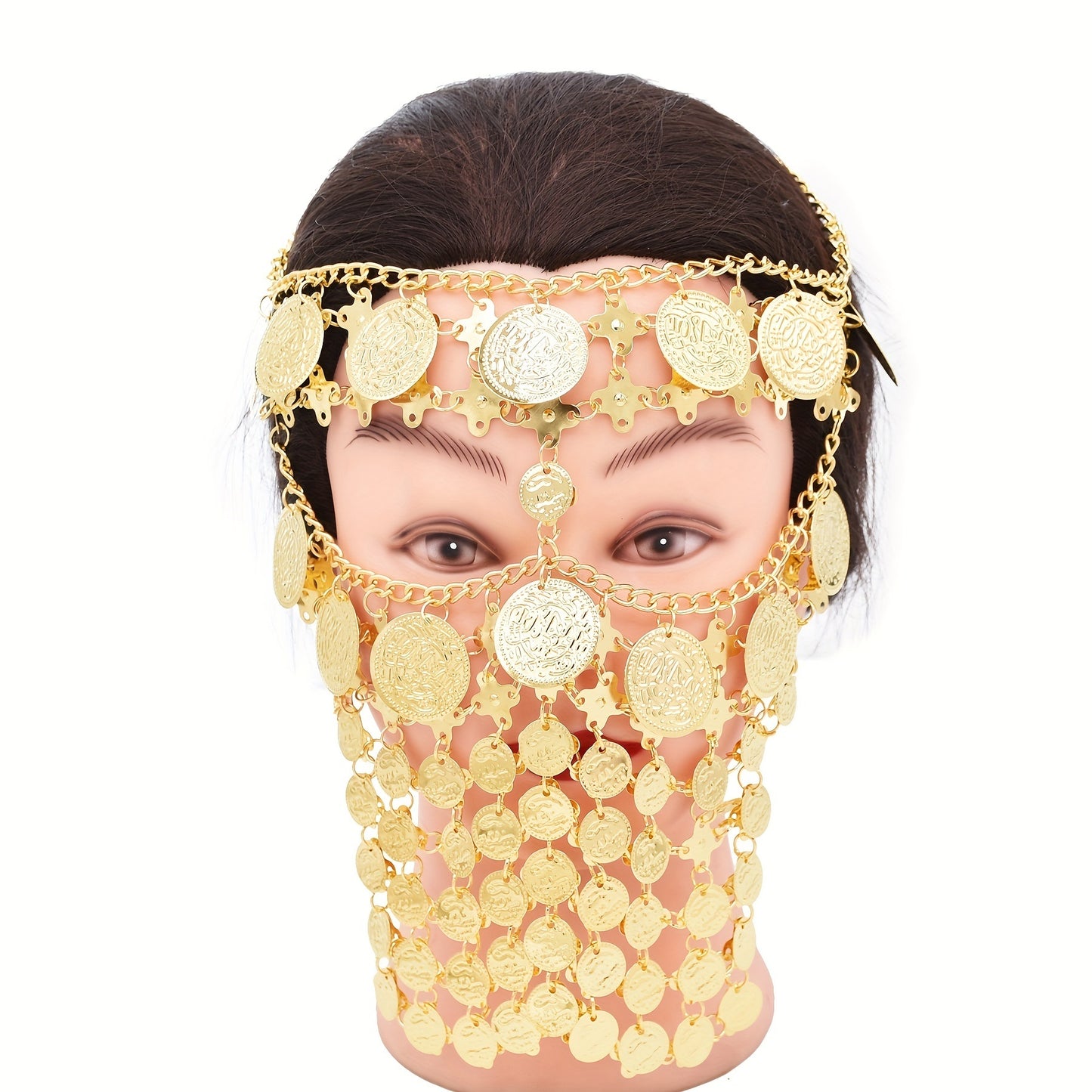 1pc Women Golden Mask Lady Cosplay Belly Dance Jewelry Coin Veil Halloween Dance Play Accessories