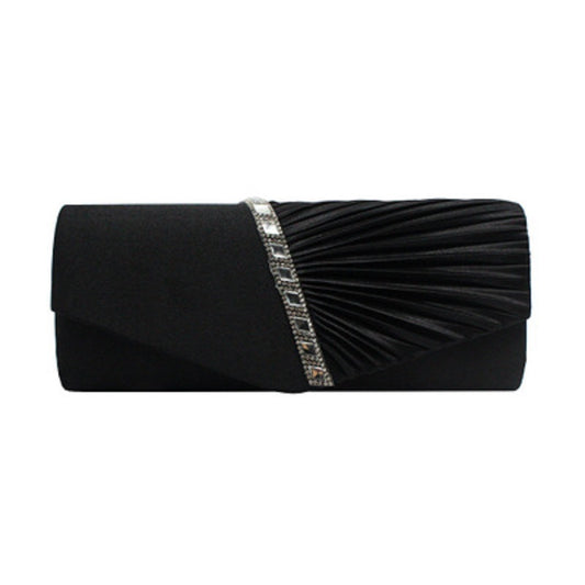 Evening Clutchbag Womens Pleated Crystal-Studded Satin Handbag Party Handbag