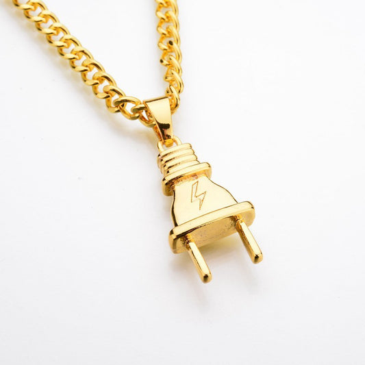 Stainless Steel Men Women Electric Plug Pendant Necklace Hip Hop Chain Necklace Punk Jewelry Accessories