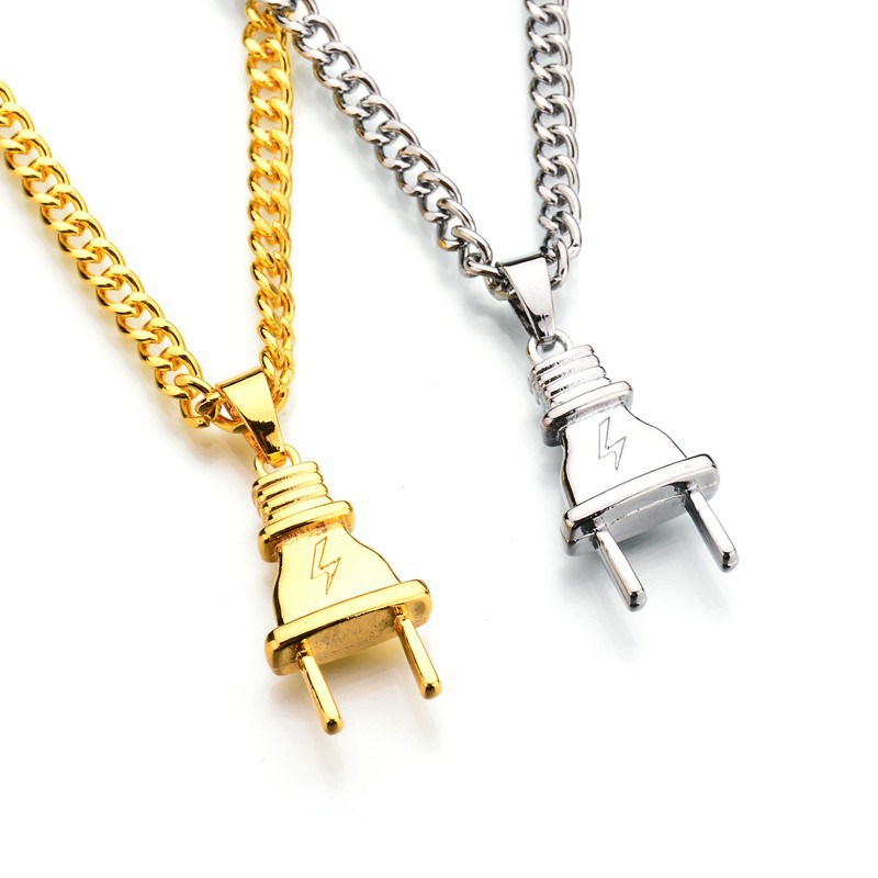 Stainless Steel Men Women Electric Plug Pendant Necklace Hip Hop Chain Necklace Punk Jewelry Accessories