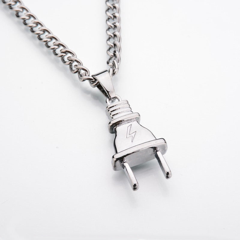 Stainless Steel Men Women Electric Plug Pendant Necklace Hip Hop Chain Necklace Punk Jewelry Accessories