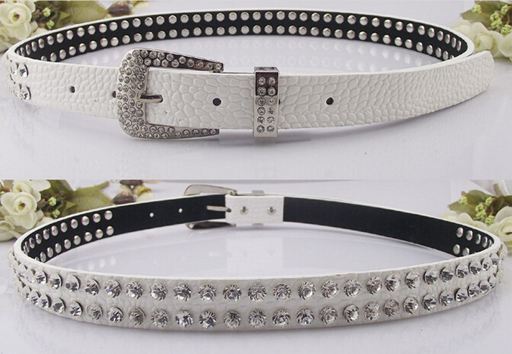 Womens Rhinestone Rivets Belt for Jeans Dress Skinny Waist Belt