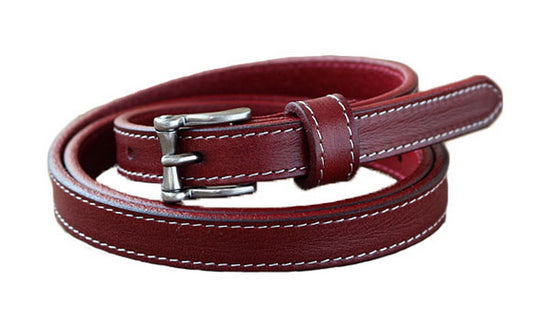 Women's Skinny Belt for Jeans Dresses Vintage Skinny Waist Belt; Dark Red